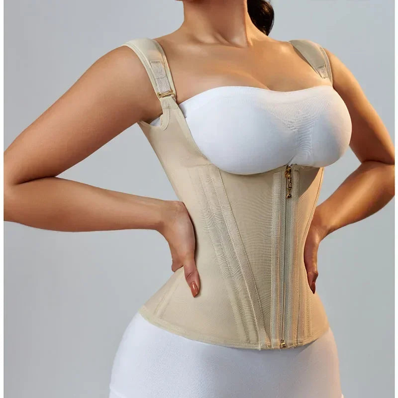 Double Compression Waist Trainer Corset Adjustable Zipper & Hook-eyes Shapewear
