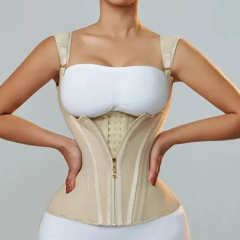 Double Compression Waist Trainer Corset Adjustable Zipper & Hook-eyes Shapewear