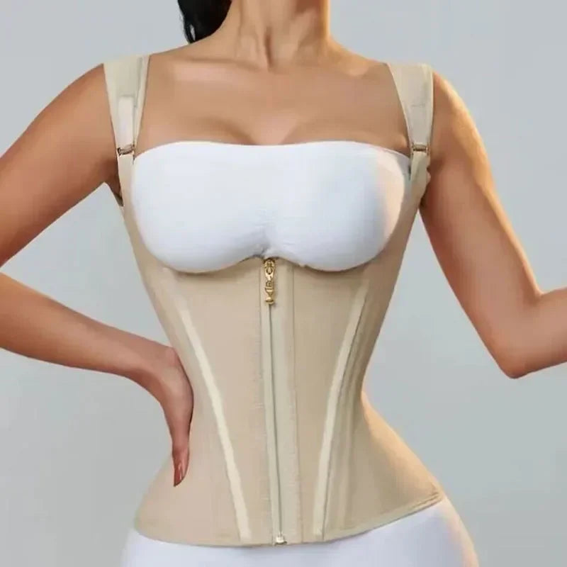 Double Compression Waist Trainer Corset Adjustable Zipper & Hook-eyes Shapewear