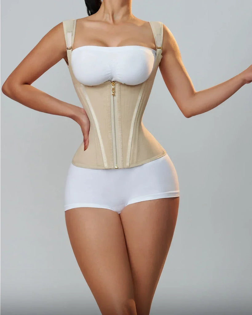 Double Compression Waist Trainer Corset Adjustable Zipper & Hook-eyes Shapewear